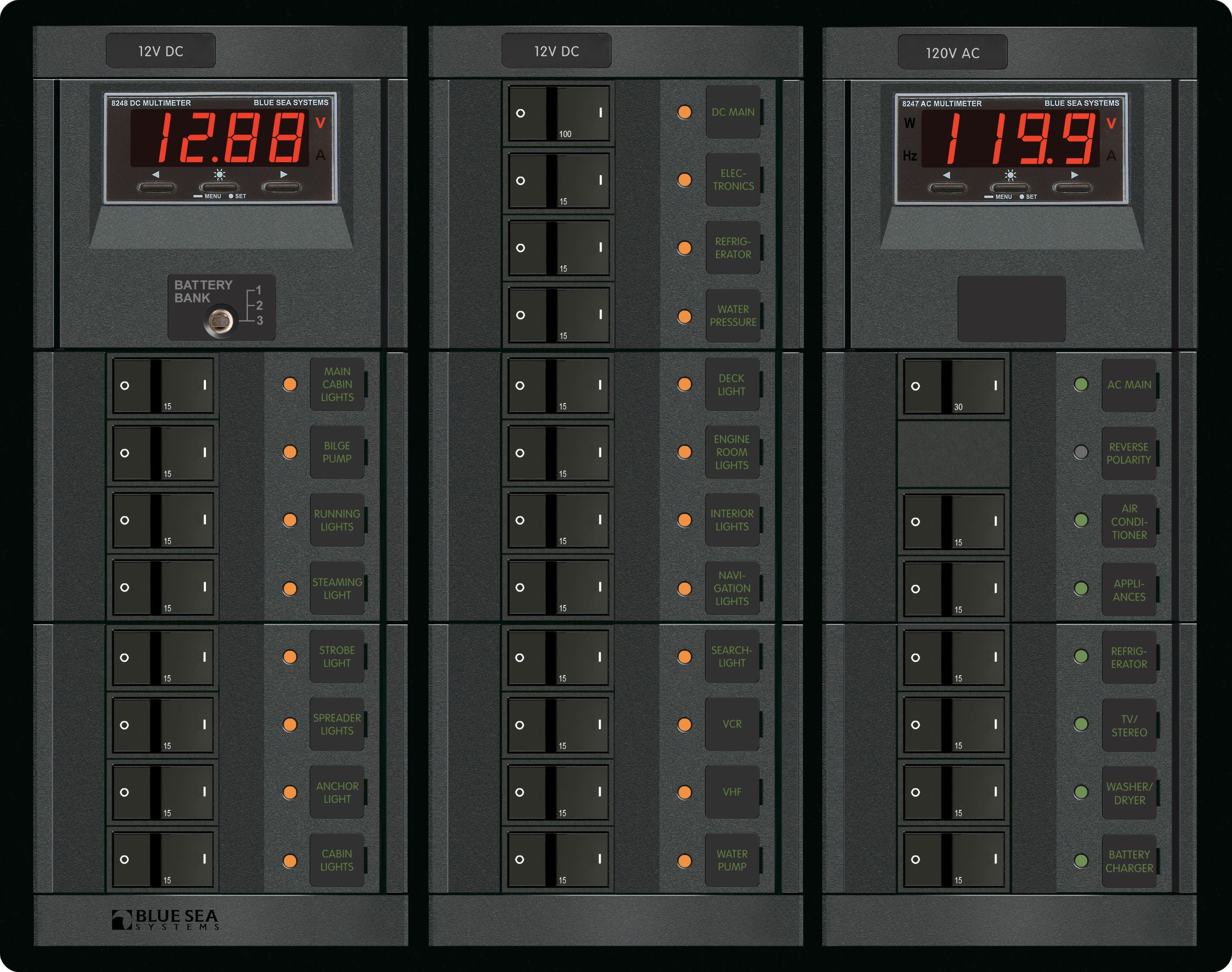 12V DC principale – 19 posizioni/120 volti AC principale + 6 posizioni